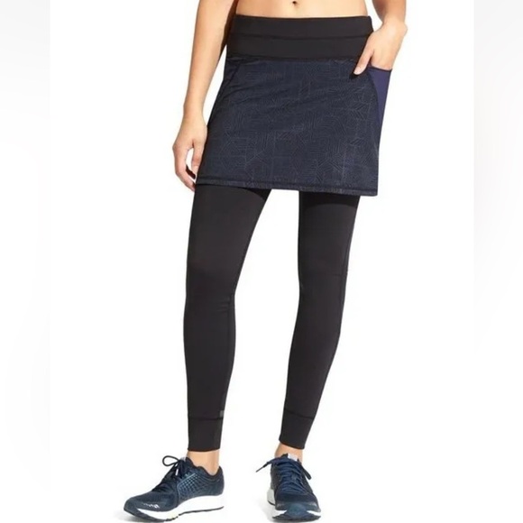 Athleta Geo Powder Peak 2 in 1 Skirted Legging Blue & Black Size XXS - Picture 1 of 5